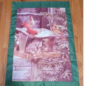 Persis Clayton Weirs Decorative Garden Flag large Winter Holiday Cat Cardinals